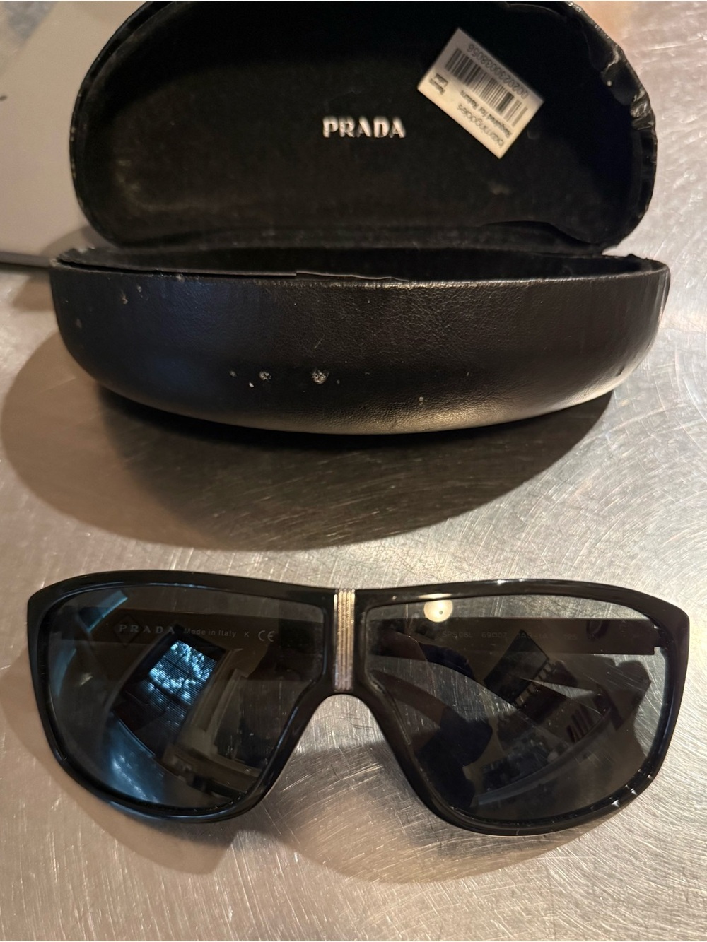 Prada Black Shield Sunglasses with Dark Lenses